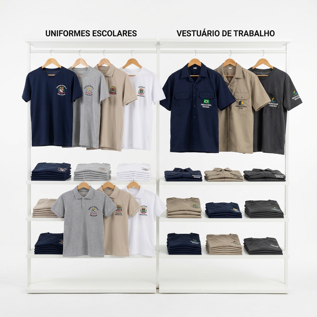 Exemplo de uniformes escolares e industriais